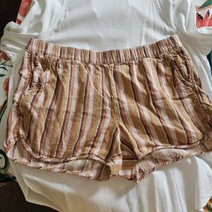Madewell linen cotton striped shorts elastic waist size Large